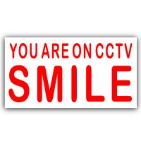 5 x You Are On CCTV Smile - Video Recording Camera Security Warning Sticker-Self Adhesive Vinyl Sign-Red on White 